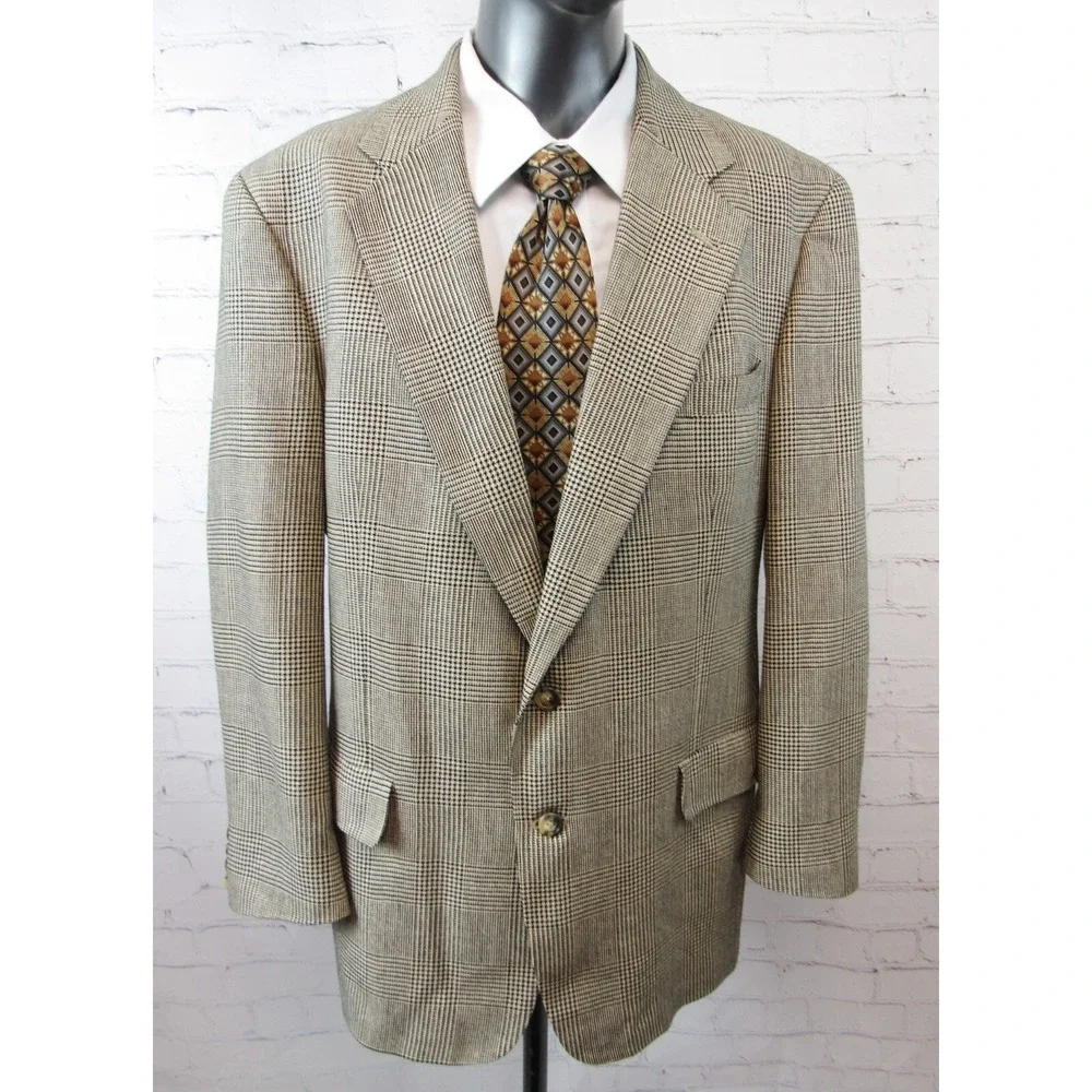 Tommy Hilfiger Sport Coat Gold & Black Houndstooth Plaid Size 44L